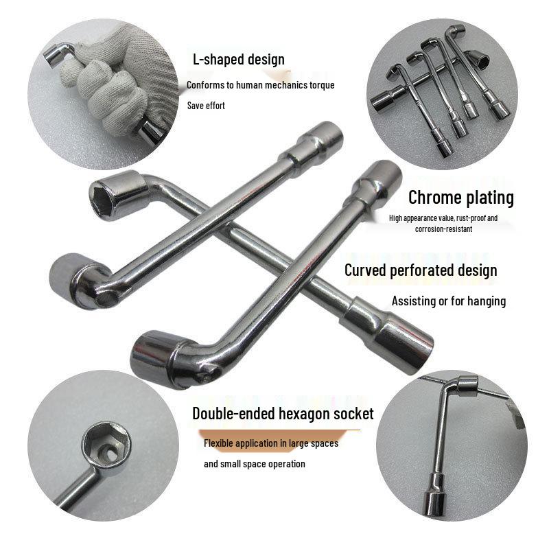 L-Shaped Elbow Pipe Wrench: Plated 7-Shaped Perforated Socket Wrench Tool