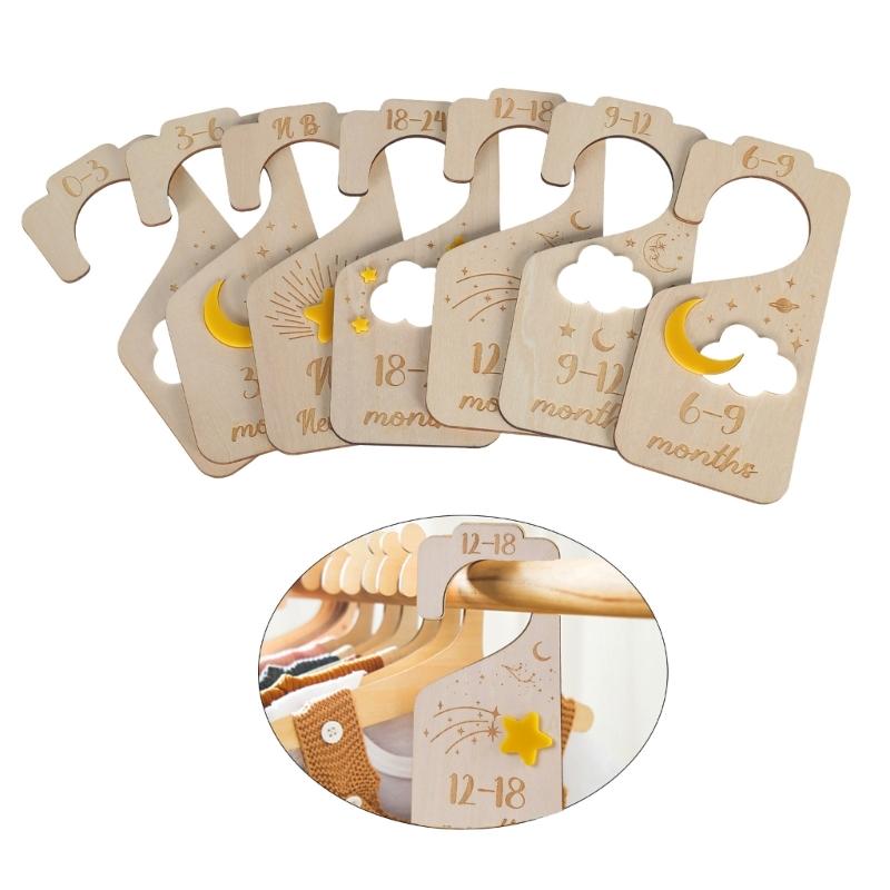 Set of 7 Wood Baby Wardrobe Closet Dividers Nursery Clothing Organizers Infant Clothes Size Organization Partition