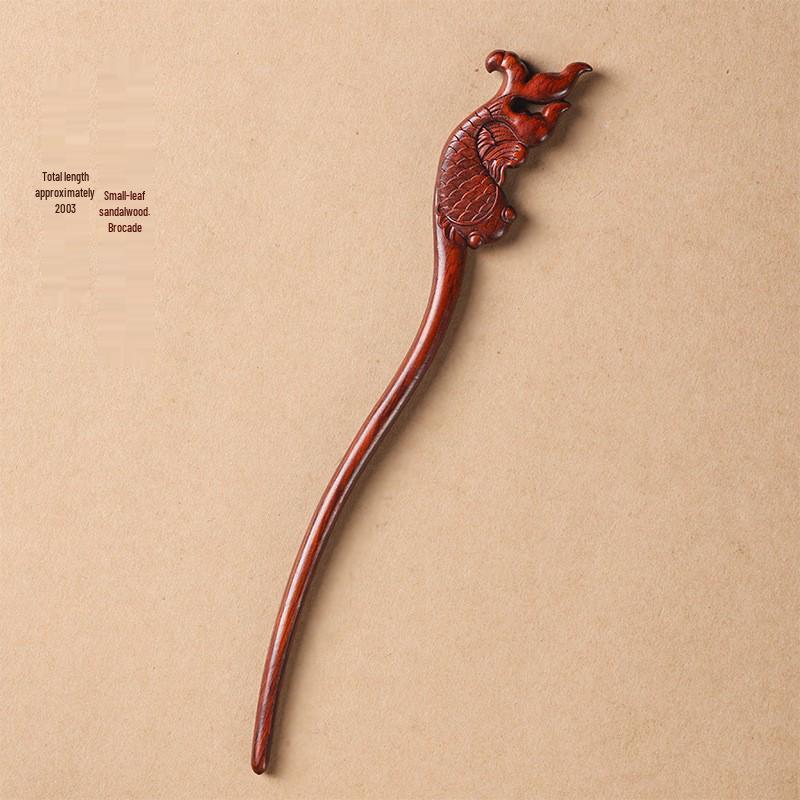 Red Sandalwood Women's Retro Hanfu Hairpins: Hollow Carved Moon Rabbit Wooden Ornaments