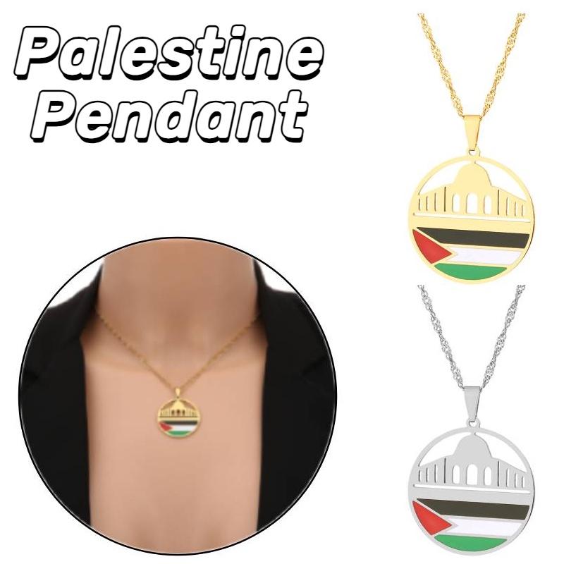 Ethnic Style Aksha Mosque And Palestine Pendant Necklace For Men And Women Stainless Steel Jewelry