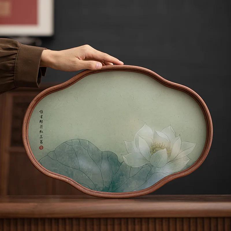 Begonia Glass Lotus Tea TraySmall Chinese Pot Bearing Dry Bubble TableBamboo Premium Tea Storage Tray