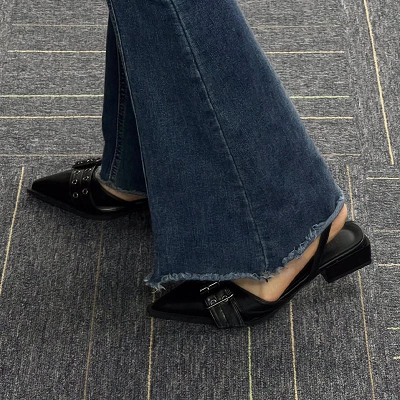 Pointed Toe Women's Sandals Elegant Chunky Shoes Mid Heels Slippers 2025 Summer Trend Pumps Flip Flops Dress Sandalias De Mujer