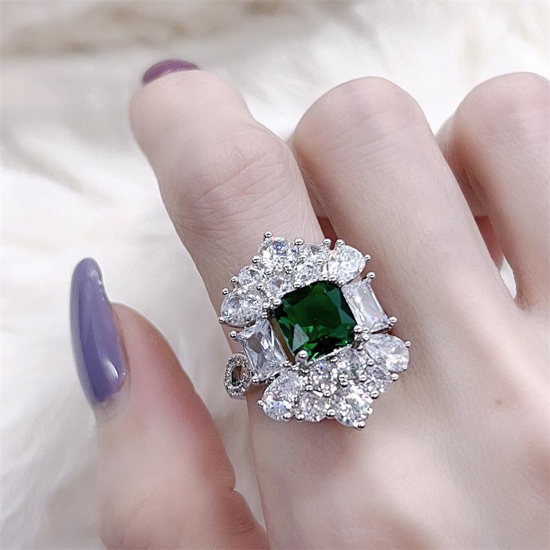 Emerald Gemstone Jewelry Set: Elegant Three-Piece Ring, Earring, and Necklace for Women.