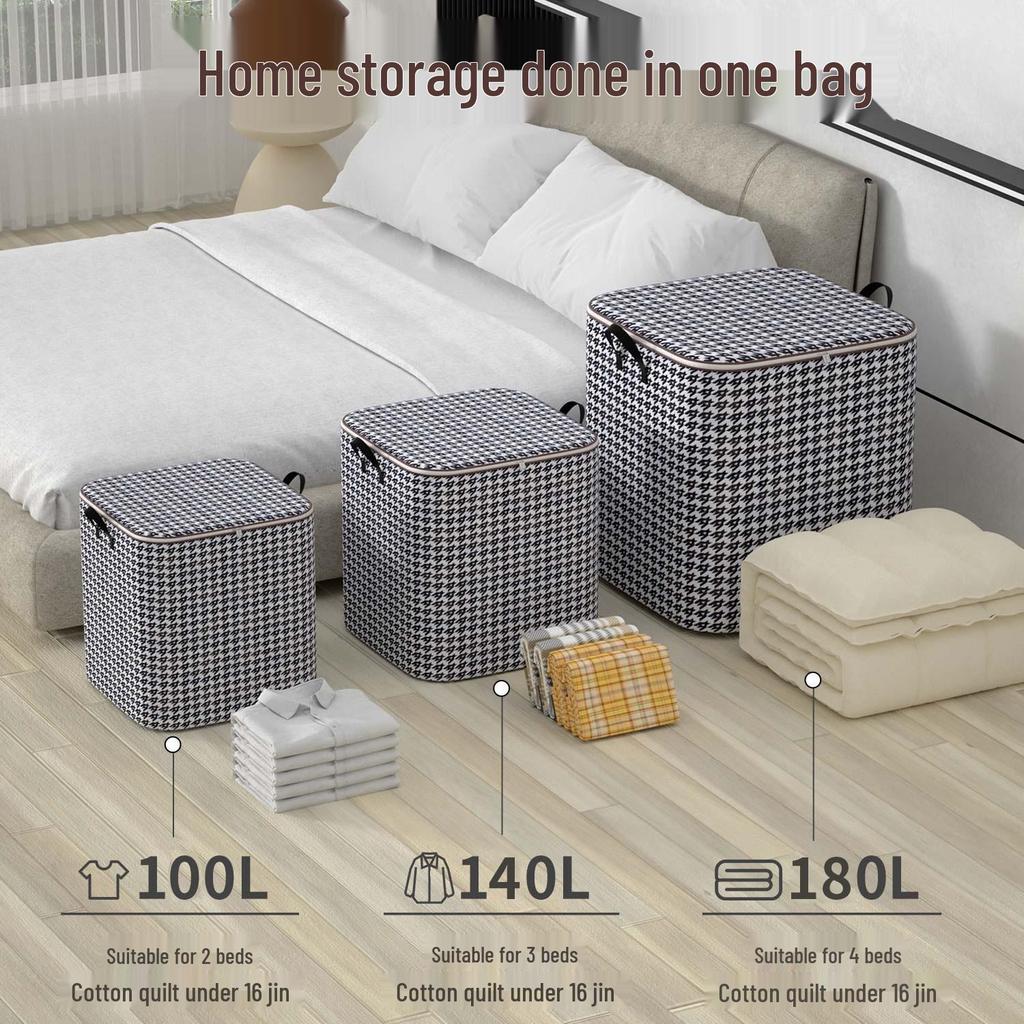 Aufbewahrungstasche für Steppdecken mit großem Fassungsvermögen, Hahnentrittmuster, feuchtigkeits- und schimmelresistent, Umzugstasche aus Vliesstoff