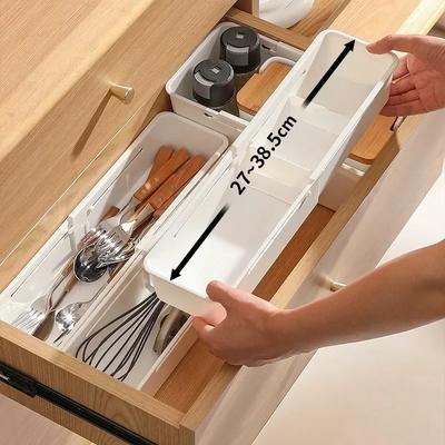 Silverware Drawer Organizer Expandable Utensil Tray for Kitchen Adjustable Flatware and Cutlery Holder White Cutlery Organiser