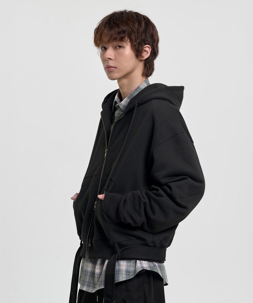 Juan Homme Compact Belted Zip-Up Hoodie (Black)