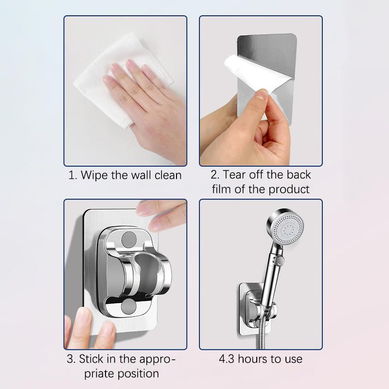 Suport autoadeziv pentru cap de duș, reglabil, montat pe perete, placă de bază fixă, suport pentru accesorii de baie