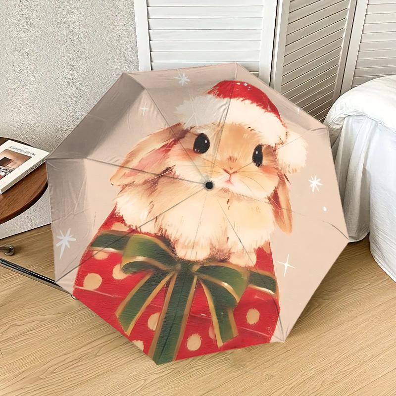Christmas Bunny Gift Umbrella: A Festive, Auto-Opening Protection for Outdoor Adventures and Travel Essentials 024
