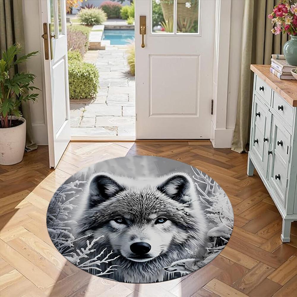 Wolf Round Office Rug Design for Dormitory Entryway Playrooms Living Rooms Anti-slip Round Rug Anime Office Decor Perfect Birthday Christmas Gift Idea