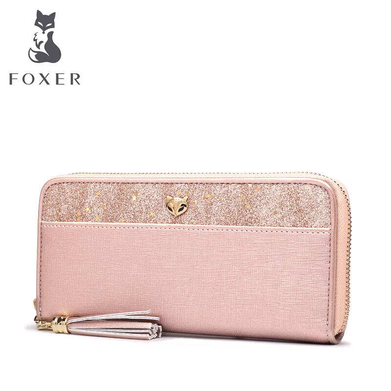 FOXER Women's Sequin Leather Long Wallet