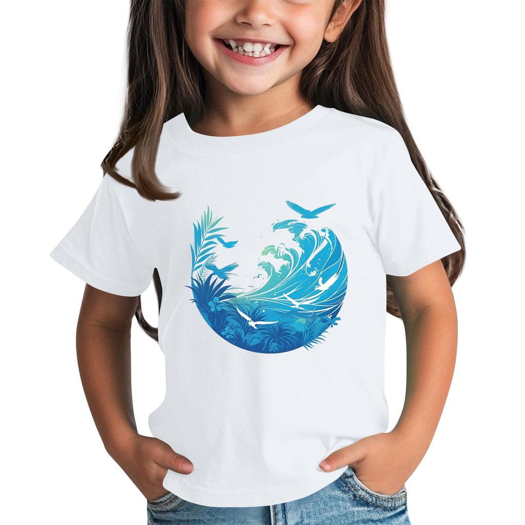 Children's Fashion Daily Printed Round Neck Short Sleeved Casual T-shirt Top