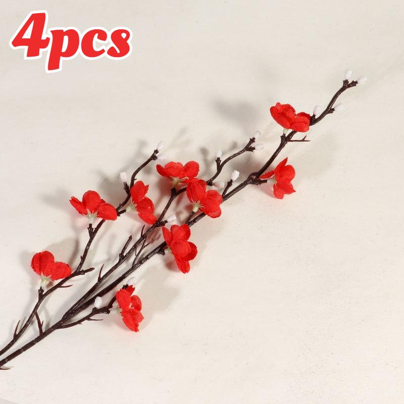 4pcs Artificial Plum Blossom Bunch Set, Realistic Plastic Flowers for Home, Office & Party, No Vase Included, Artificial Flowers