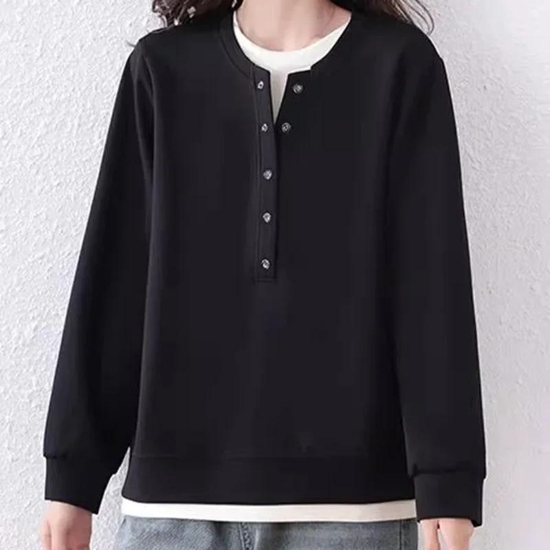 

Sweatshirt for Women Oversize Slimming Loose Half-high Neck Casual Pullover Long Sleeve Spring Sweatshirt Top XXXL чорний