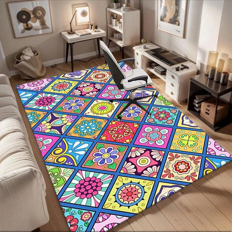 

Colorful Mexican Tile Pattern Phone Case CoverOffice Mat Home Decor Office Desk Chair Rugs Chair Carpet for office Chair Mat Gift For Hallow 60cm by 90cm