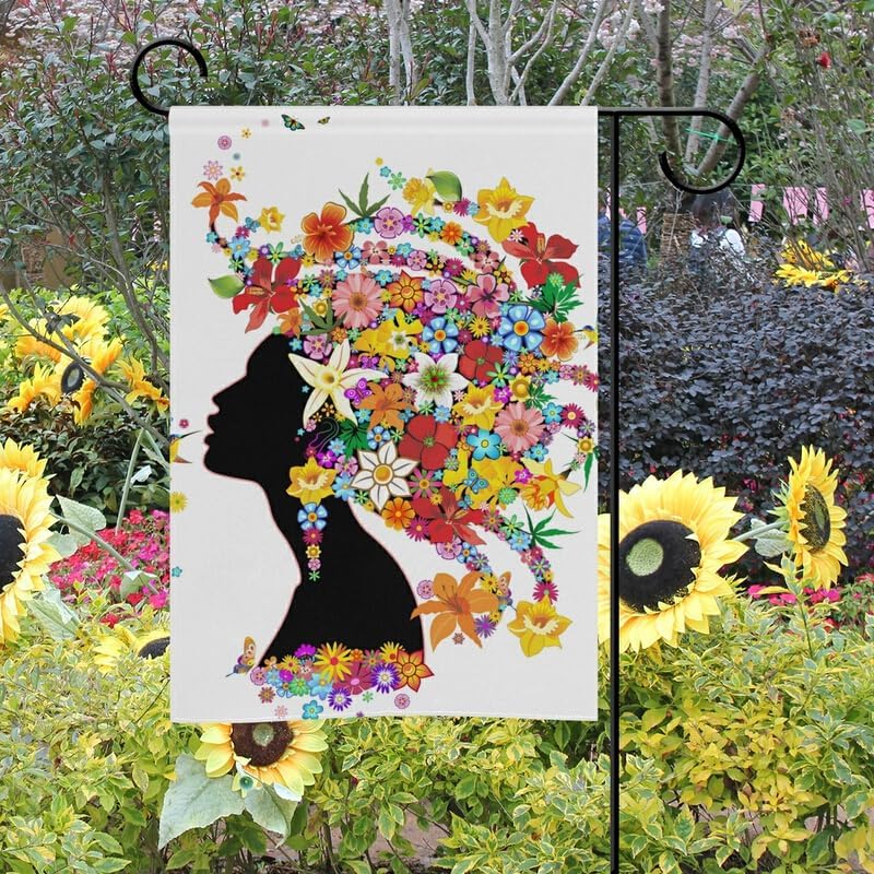Garden Flag Home Decoration Yard Flag Floral African American Girl Polyester Great Outdoor Decorations