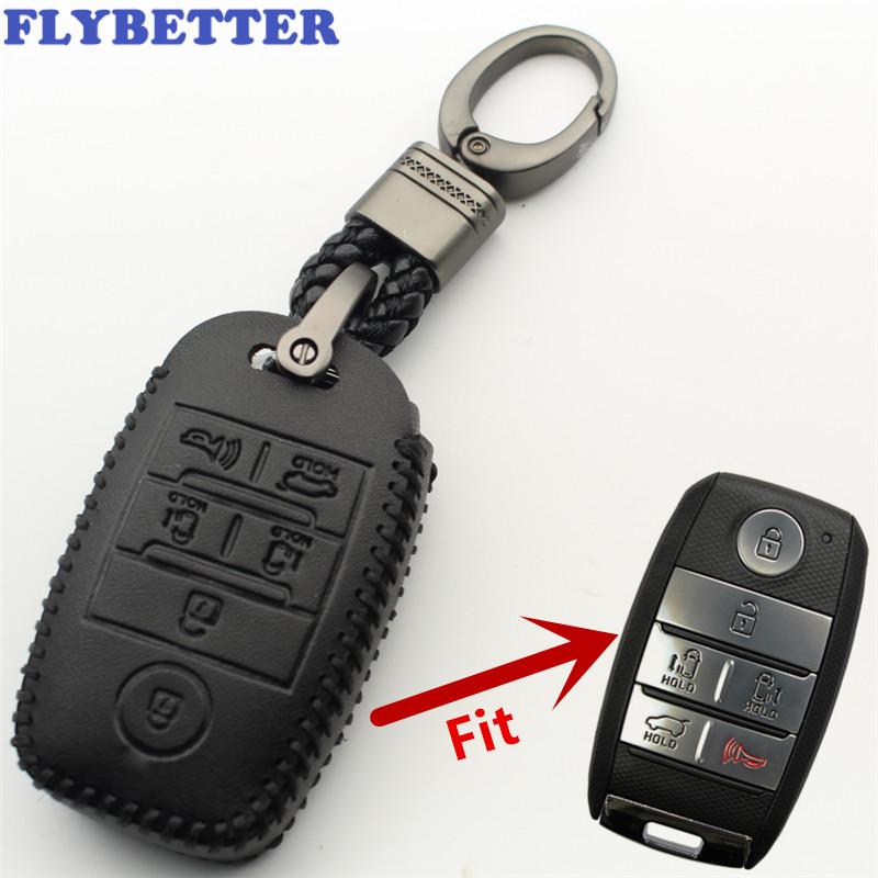 FLYBETTER Genuine Leather 6Button Smart Key Case Cover For Kia Sedona/Grand/Carnival/Sorento L580