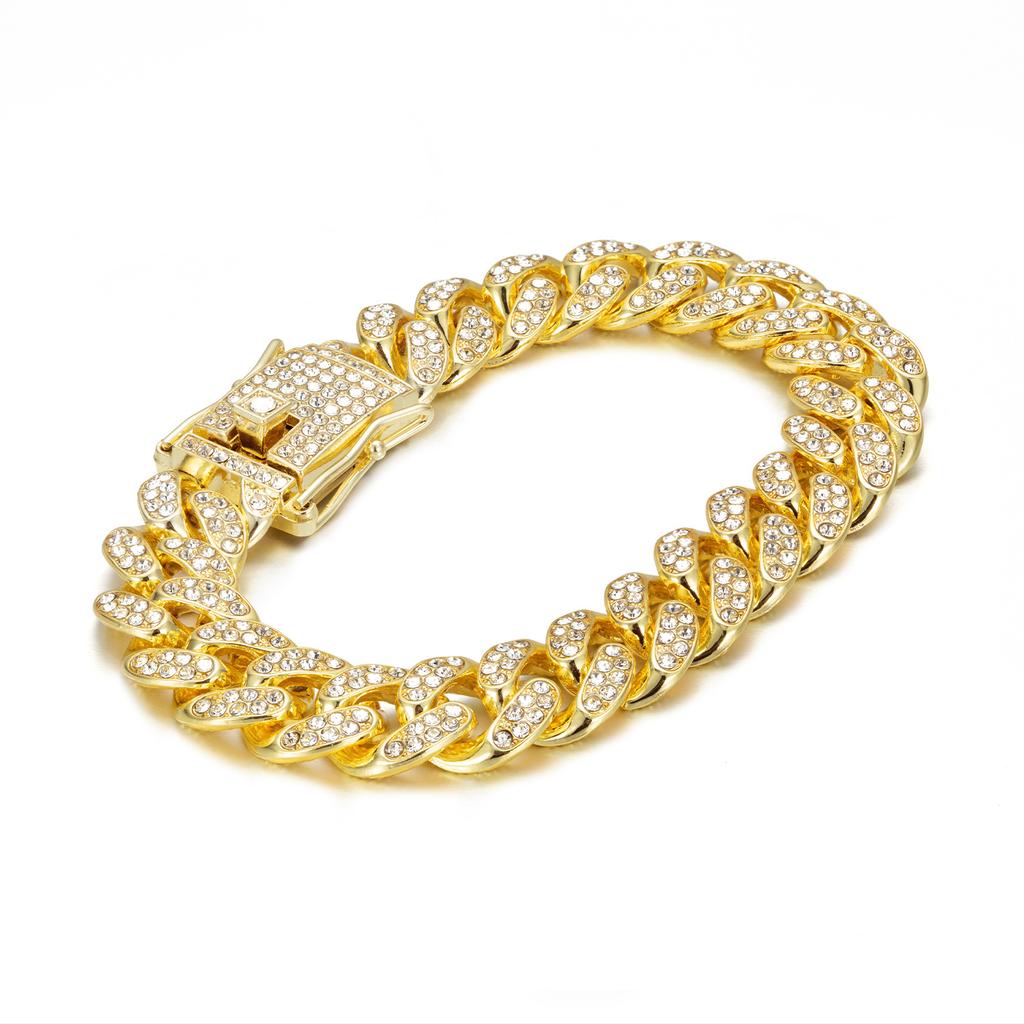 13MM  2 Row Rhinestone Paved Miami Rhombus Cuban Chain Hip Hop Men Women  Prong Cuban Link Chain Bracelet Iced Out men Jewelry