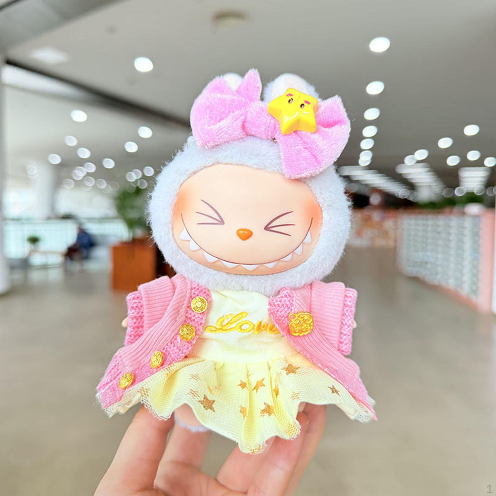 

17cm Doll Dress Cute Clothing with Hair Accessory Knitting Sweater Scene Photo Prop 3pcs Pink