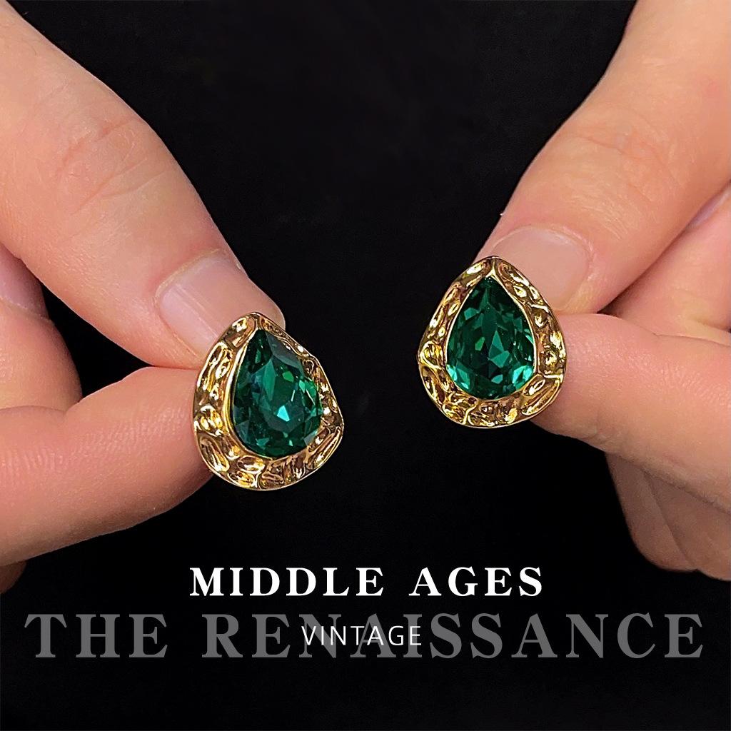 Средневековая Тяжелая Промышленность Зеленые Серьги-Капли Воды Бабушкины Серьги-Пусеты из Кованого Металла Серьги