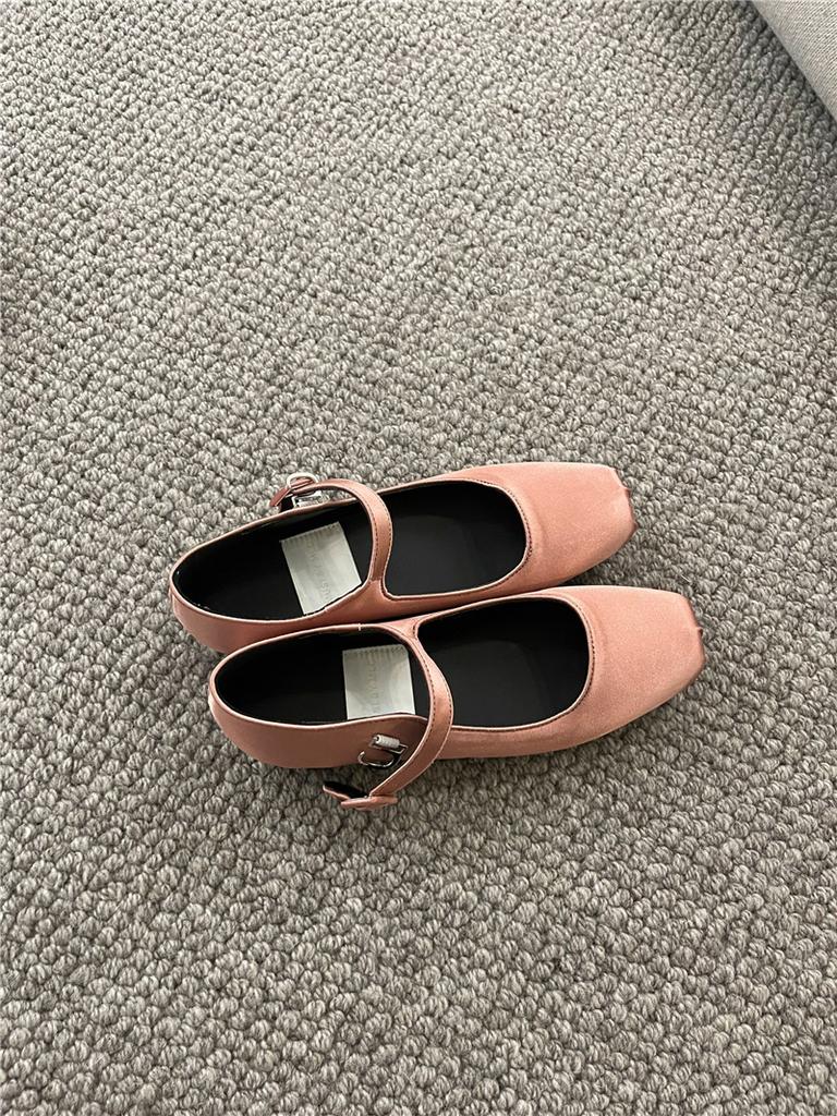 Women's Shoes 2025 Spring and Summer Korean Style Comfortable Flat Single Shoes Satin Square Toe Shallow Mouth Ballet Shoes