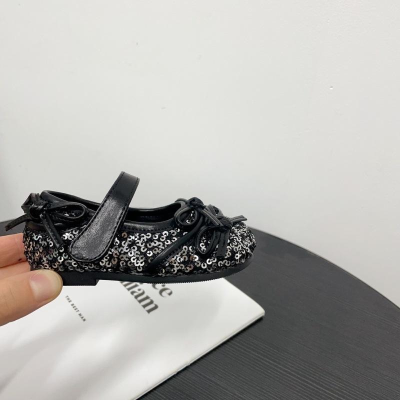 Girls' Bowknot Princess Shoes Baby Girl's Sequined Small Leather Shoes Soft Sole Non-slip Shoes