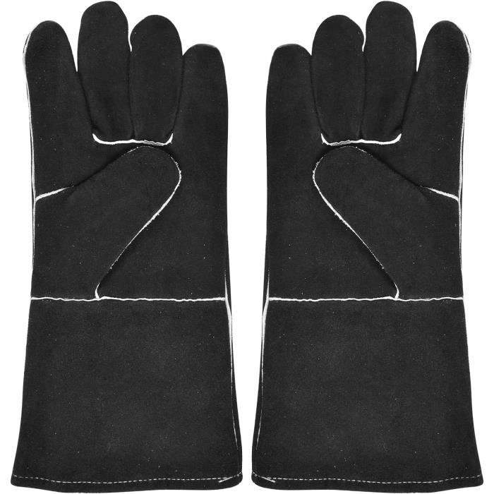 Gant Barbecue,Gant CheminéE Feu,Gants De Four,Gant en Cuir RéSistant à La Chaleur, Gant De Protection Ignifuge(Peau De Vache, Noir)