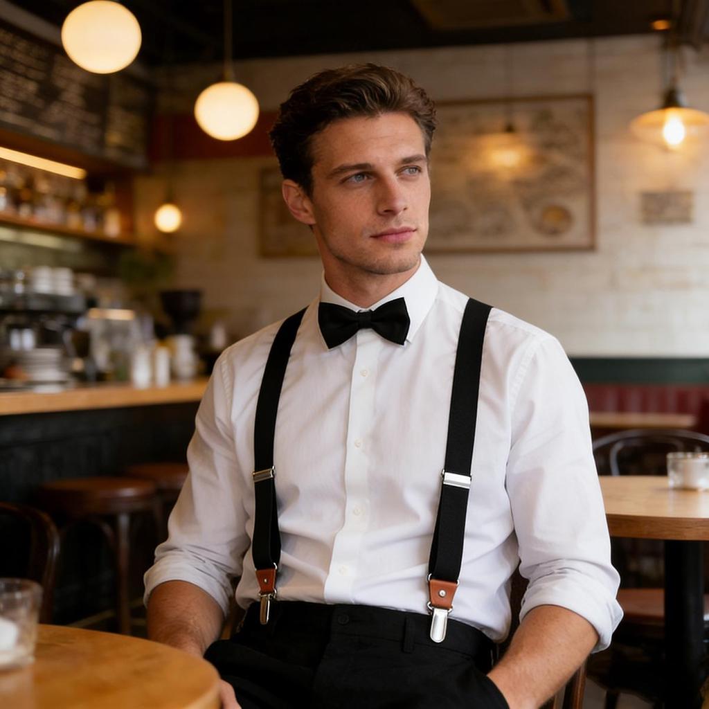 Unisex Bow Tie & Suspenders Set, 3 Clips Adjustable Elastic Braces for Casual & Formal Occasions