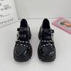 Thick high heel thick sole heightening Mary Jane shoes women's retro versatile British style niche design chain versatile small leather shoes
