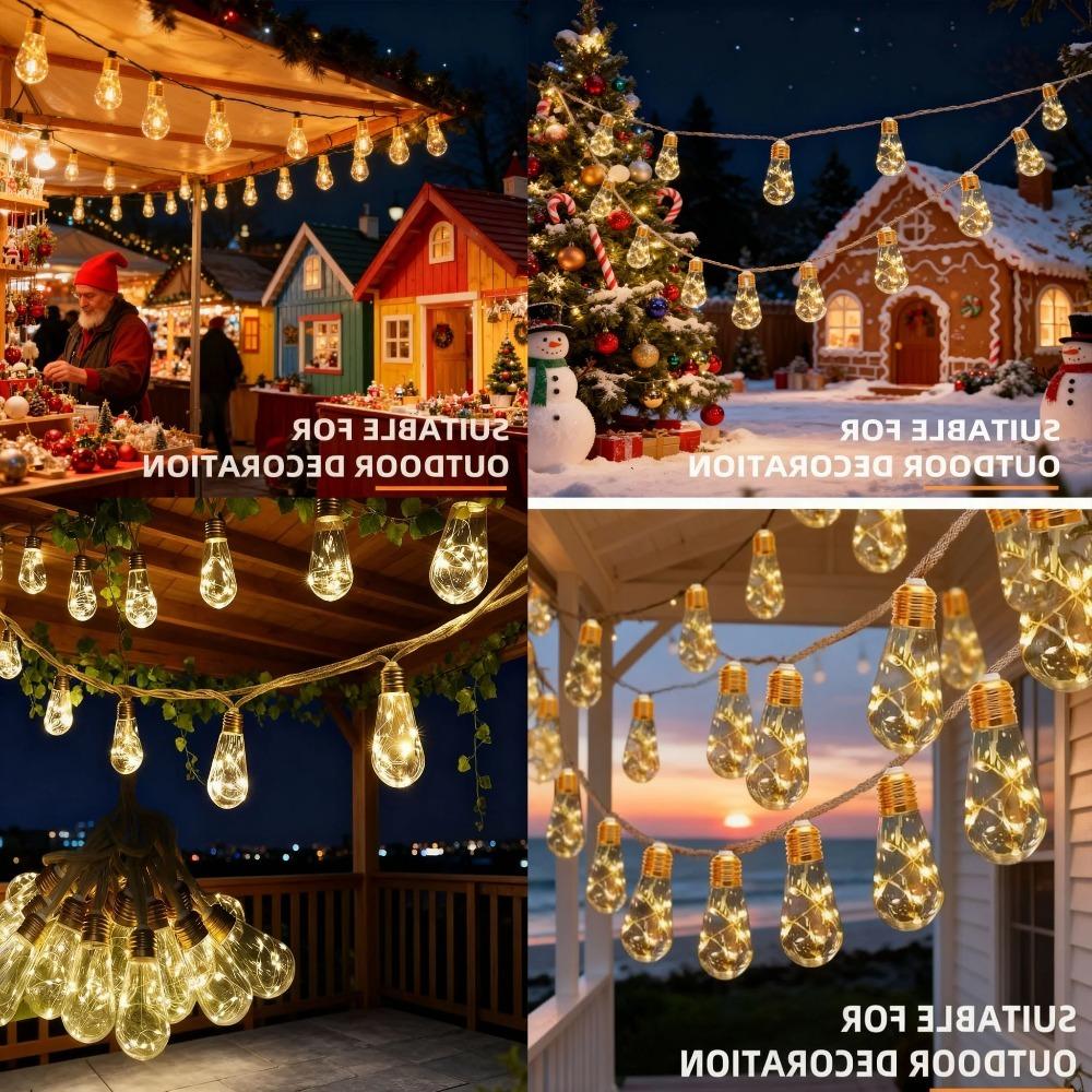 Solar Hemp Rope Fairy String Lights Waterproof Outdoor Decorative Lights for Patio Garden Party Decor