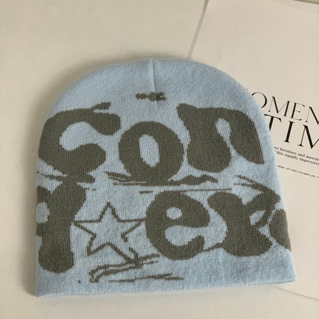 Trendy fashion letter wool hat autumn and winter couple warm pullover hat men's street personality knitted hat