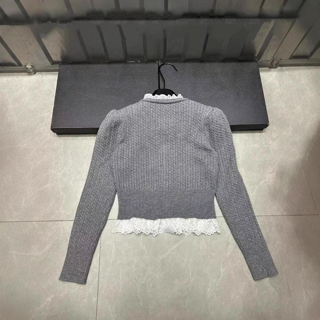 2025 Autumn/Winter Cable Knit Lace Patchwork Cardi - Slimming & Versatile Short Top