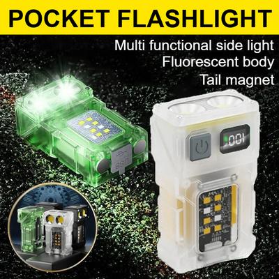 Taschenlampe Klein LED Wiederaufladbar Fluoreszierend mit Magnet am Ende & COB Notlicht für Camping Wandern Angeln