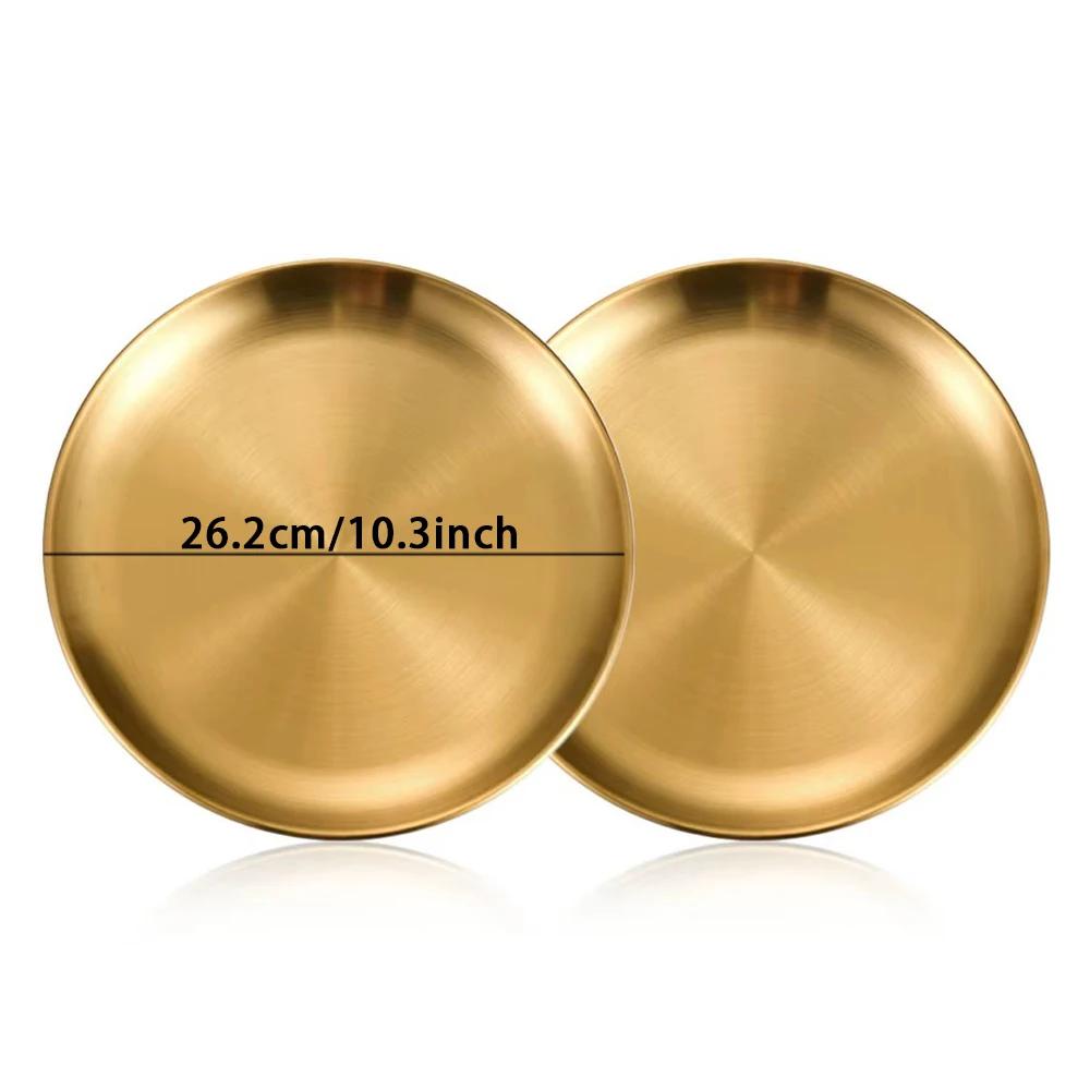 14/17/20/23/26/30CM Stainless Steel Bone Spitting Dish Gold Silver Shallow Tray Metal Dining Disc Round Plate Dessert Tableware