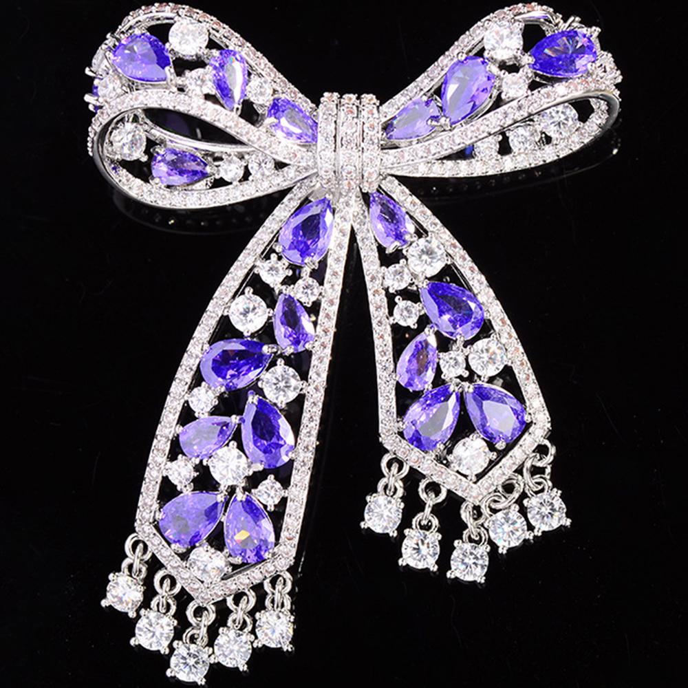 

Модная брошь-бант с кристаллами, броши-банты со стразами, свадебные подарки, лацкан фиолетовый