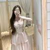 Pink French Lace Patchwork Camisole Dress - Gentle Summer Vacation Style Fairy Long Dress
