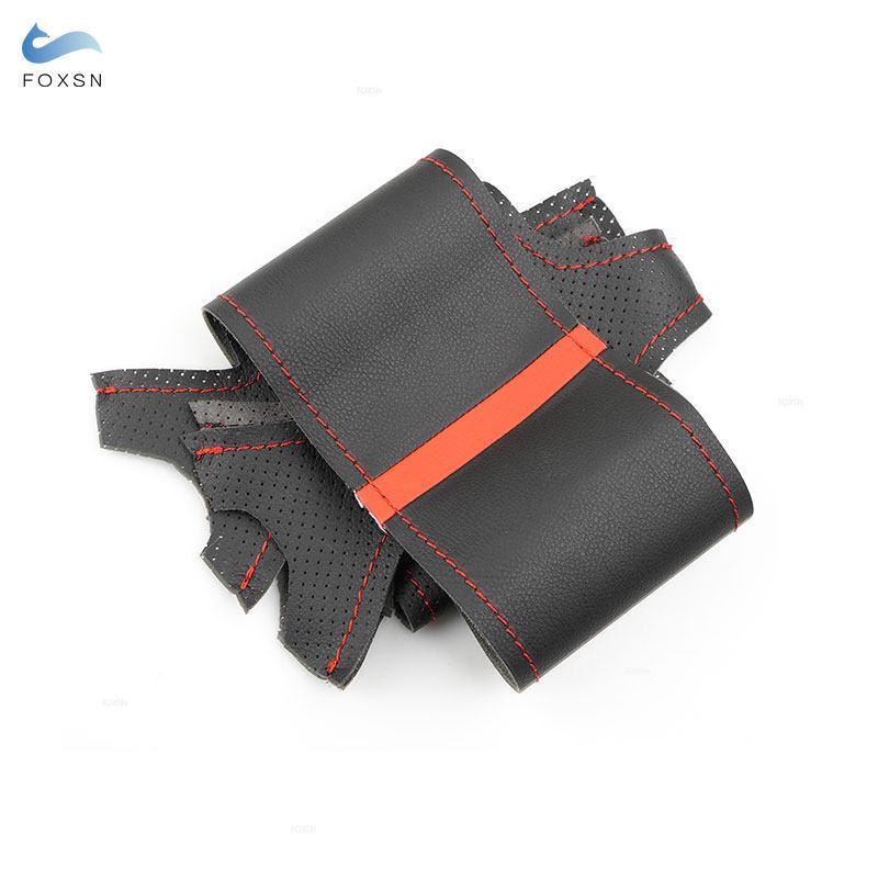 Car Steering Wheel Cover Leather Trim Black with red strip For Peugeot 207 Expert 2009-2016 For Citroen Berlingo Jumpy 2009-2016