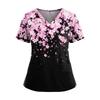 Top Casual de Mujer Estampado con Cuello en V, Bolsillo y Abertura Lateral, Manga Corta
