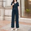 ZANZEA Women Short Sleeve Blouse and Pants Summer Two Piece Suit Sets