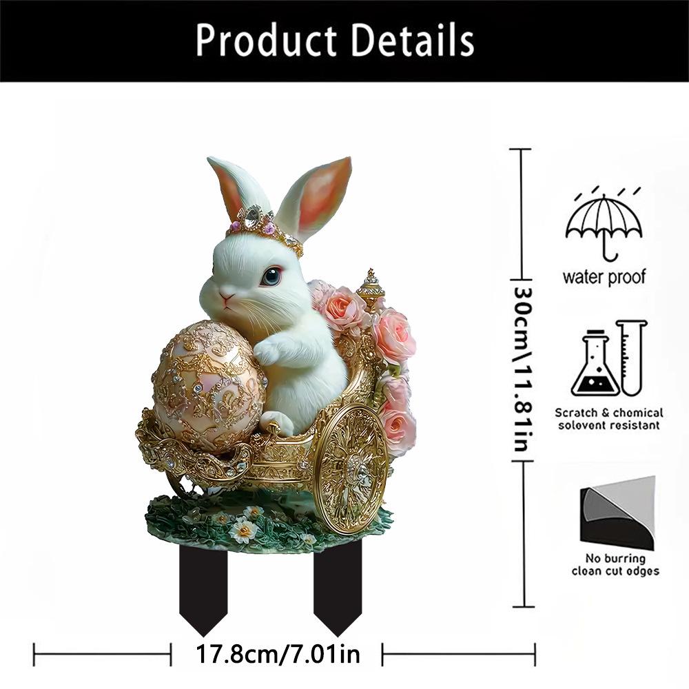 2D Easter Bunny Garden Stand Flat Printing, Acrylic Bunny Statue with Basket, Outdoor Lawn and Garden Decoration, Easter Theme