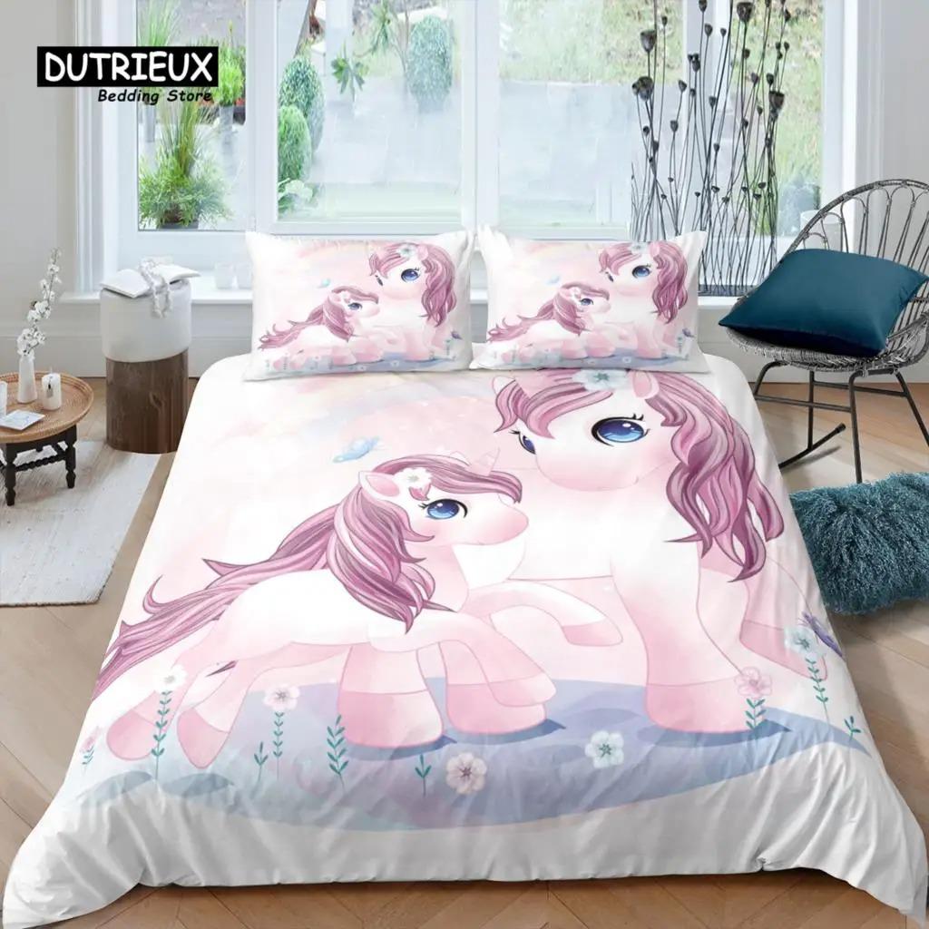 Home Living Luxury 3D Unicorn Bedding Set Flower Duvet Cover Pillowcase Queen and King EUUSAUUK Size Comforter Bedding