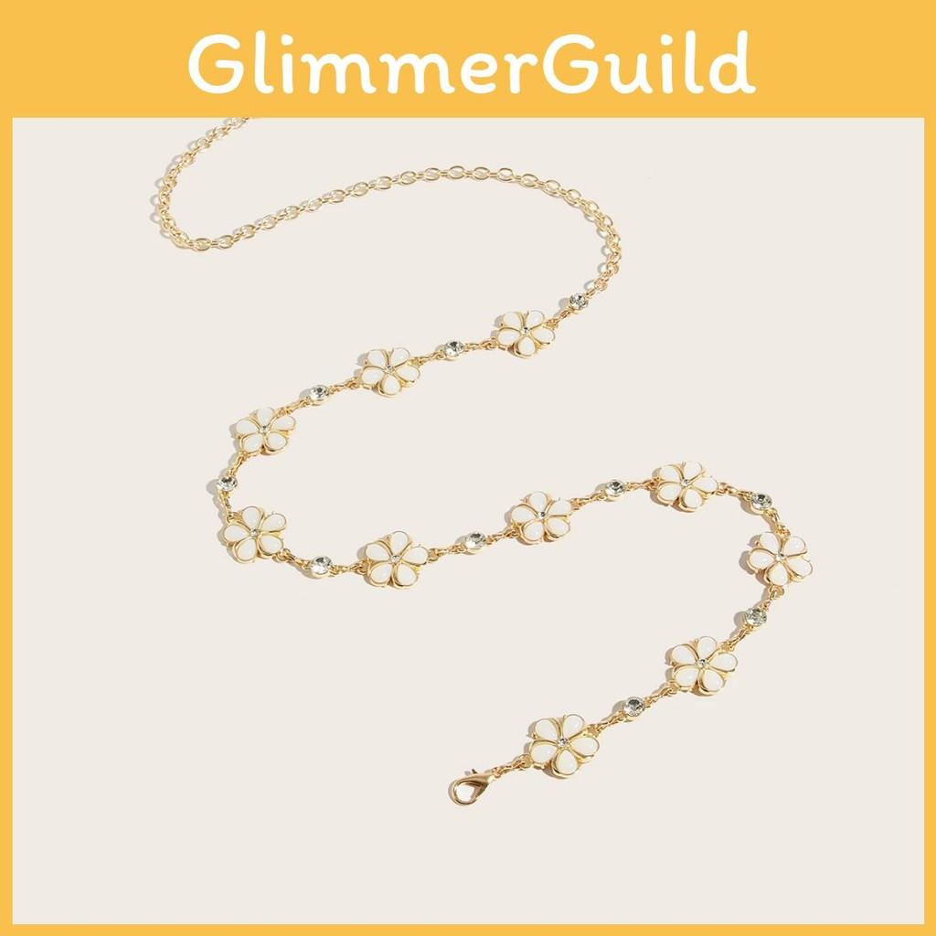 Fashionable Metal Flower Waist Chain With Rhinestone Decoration For Daily