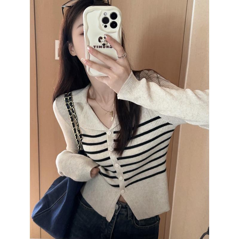 Vintage Long-sleeved Niche Knit Cardigan Coat Women's New Autumn Slimming Short Undercoat Top