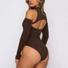 European and American Autumn Women's Spicy Girl Hollow Out Slimming Half High Neck Long Sleeved Backless Off Shoulder Jumpsuit