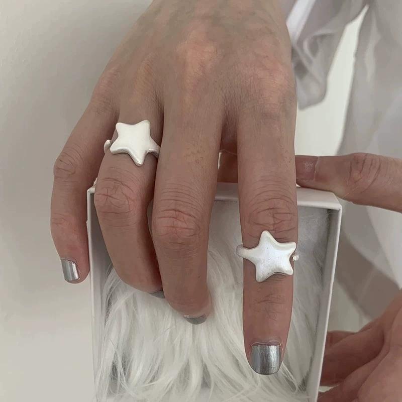 Korean Fashion Star Geometric Silver Color Open Rings For Women Girls Trendy Party Aesthetic Jewelry Y2K Harajuku Accessories
