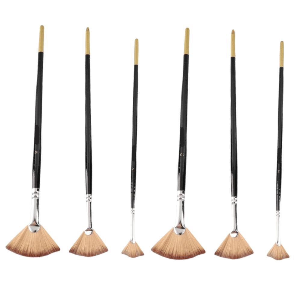 6pcs Nylon Hair Fan Paint Brush Set Soft brush strands Grainer Brush Set Gouache Painting