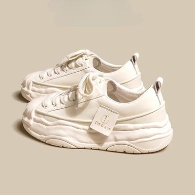 Platform White Shoes Leather Women's Shoes Spring and Summer New Platform Heightening Board Shoes Dissolving Shoes Casual Sports Shoes Women
