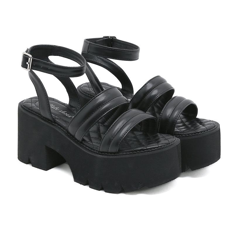 Spring and summer muffin bottom soft belt open-toed high-heeled thick-soled large-size thick-soled women's sandals