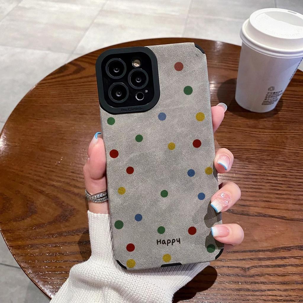 Autumn and winter simple color polka dots suitable for Apple 17Pro new 15 flip fur iPhon16promax anti-drop essence