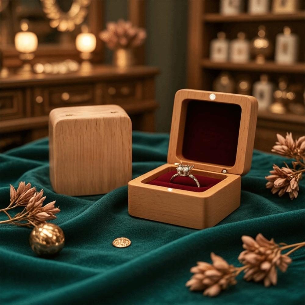 Simple Velvet Ear Studs Case Wooden Ring Earring Holder Retro Wood Rings Box Ring