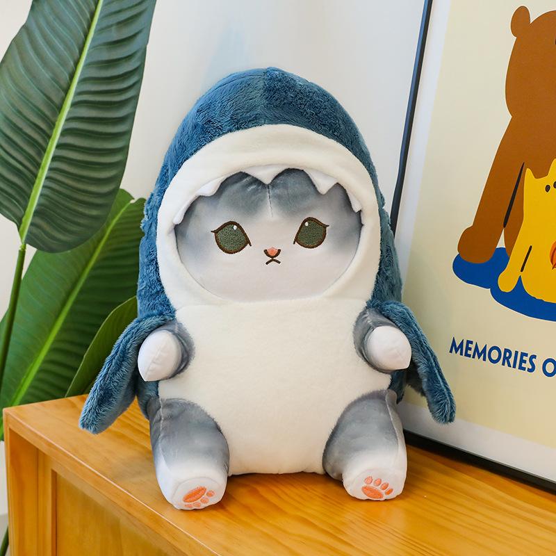 Kawaii Hai-Katzen-Puppe Kinder Hai Plüschtier Kissen Kätzchen Cartoon Körperkissen Sofakissen Geburtstagsgeschenk für Männer und Frauen